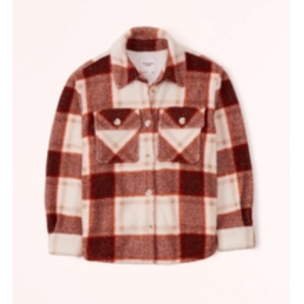🍂 Abercrombie Sherpa Shirt Jacket – Brown Plaid (S) 🍂